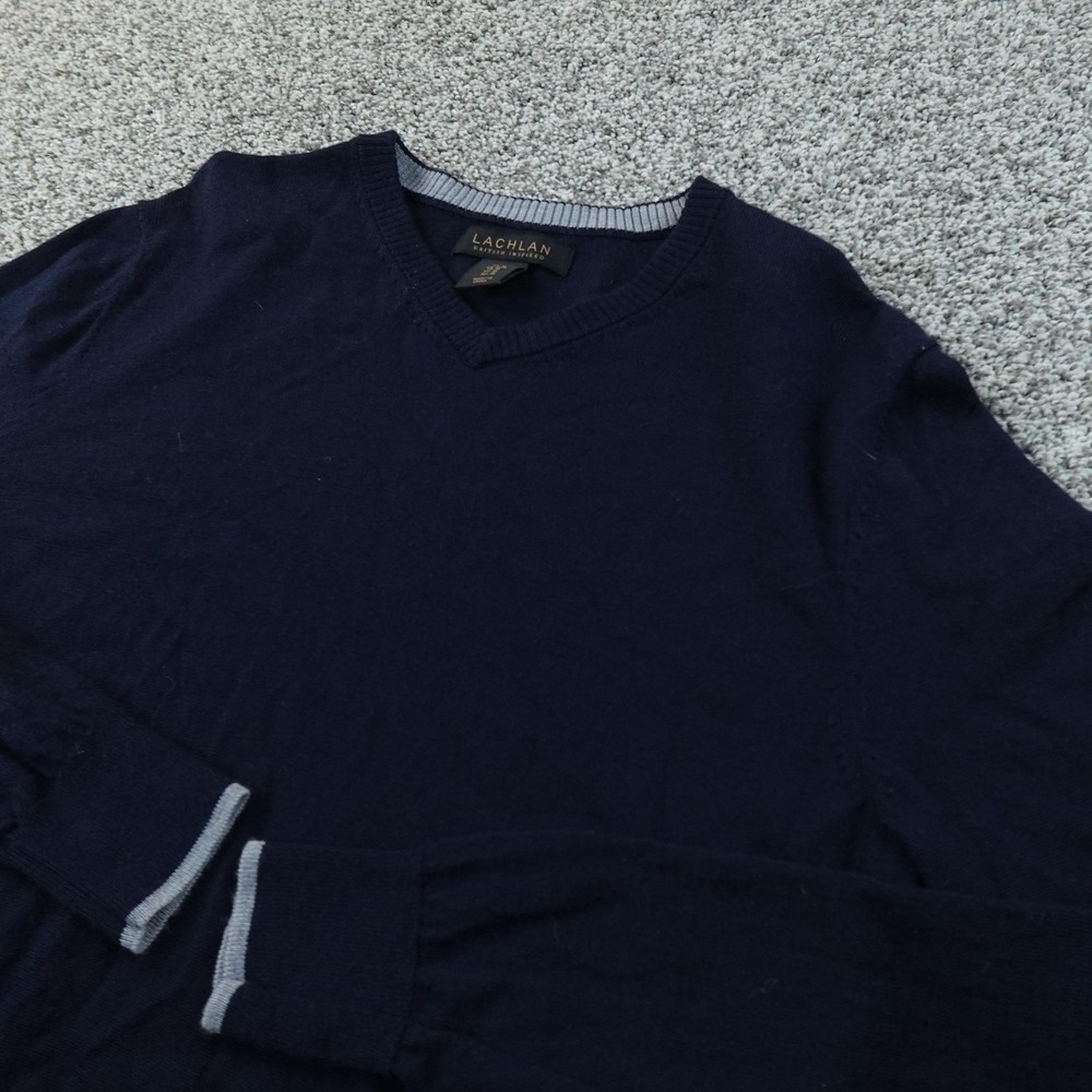 Merino Wool Sweater Mens M Blue V Neck Knit Pullover Lightweight‎ Cozy Soft Warm